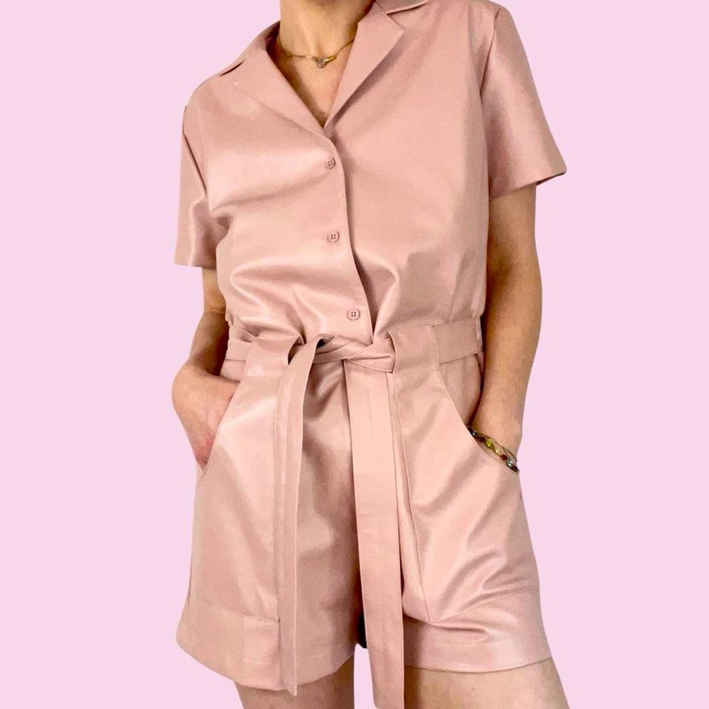 Amanda Uprichard pretty pink moto romper